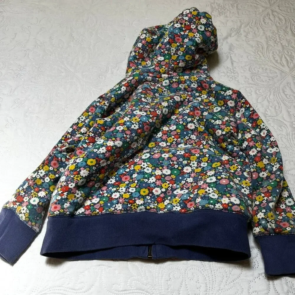 Mini Boden Floral Sherpa Lined Hoodie Sweatshirt Size 6/7